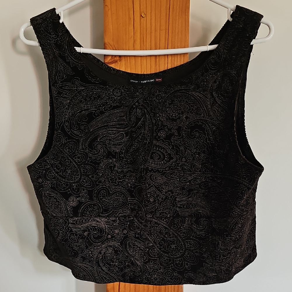 Brown Velvet Paisley Crop Top